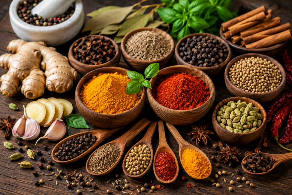 Top Health Benefits of Traditional Indian Spices Traditional Indian spices including turmeric, cumin, cardamom, cinnamon, and cloves used in authentic Indian cuisine