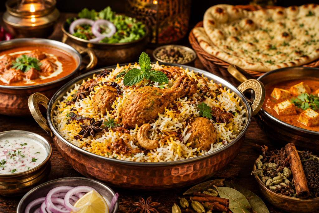 Biryani – The Most Loved Indian Rice Dish | Rasika Restaurant Authentic Indian chicken biryani with aromatic basmati rice, traditional spices, naan bread, and curry at Rasika Restaurant