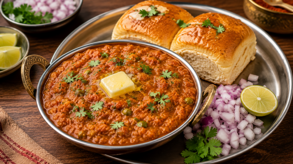 Top 10 Vegetarian Indian Dishes Every Food Lover Should Taste Delicious Pav Bhaji with buttery bread rolls and spicy vegetable mash at Rasika Restaurant