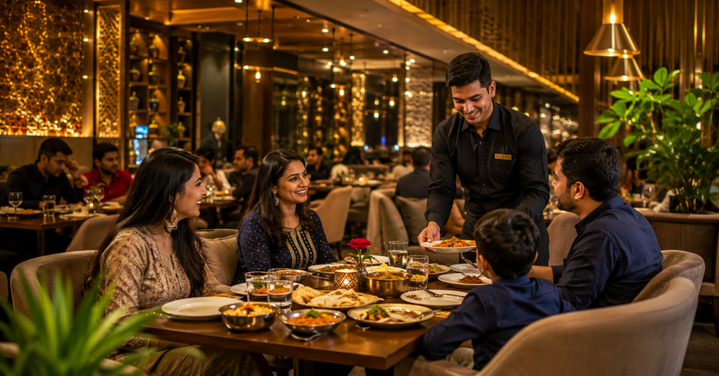 How a Great Restaurant Atmosphere Enhances Every Dining Experience Guests enjoying drinks and a welcoming atmosphere at Rasika Restaurant in Srikakulam