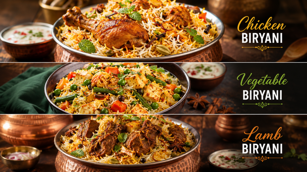 Biryani – The Most Loved Indian Rice Dish | Rasika Restaurant Authentic Indian chicken biryani with aromatic basmati rice, traditional spices, naan bread, and curry at Rasika Restaurant