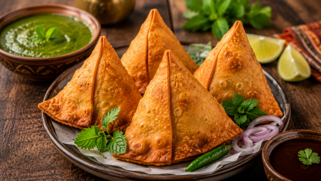 Top 10 Vegetarian Indian Dishes Every Food Lover Should Taste Crispy vegetable samosas served with mint chutney and tamarind sauce at Rasika Restaurant